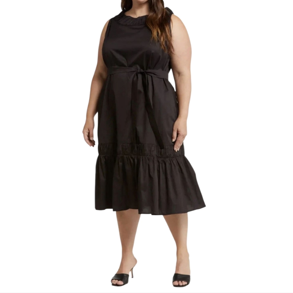 Harshman Womenโs Size 2Xโ Naveen Belted Midi Dress In Black MSRP $326